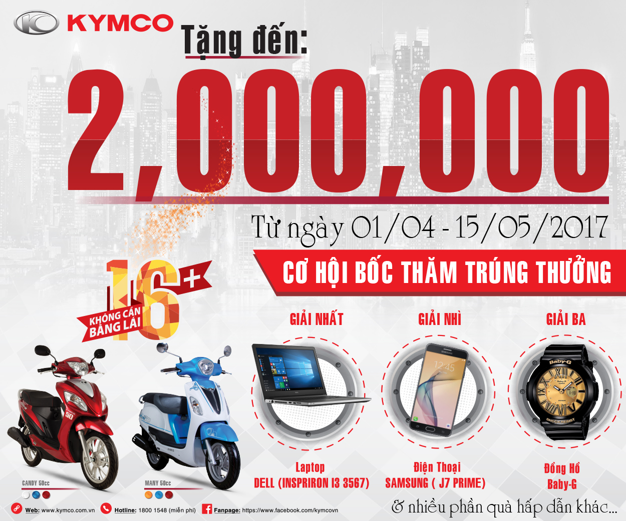Kymco tung gói quà tặng hấp dẫn khi mua xe Many 50cc và Candy 50cc